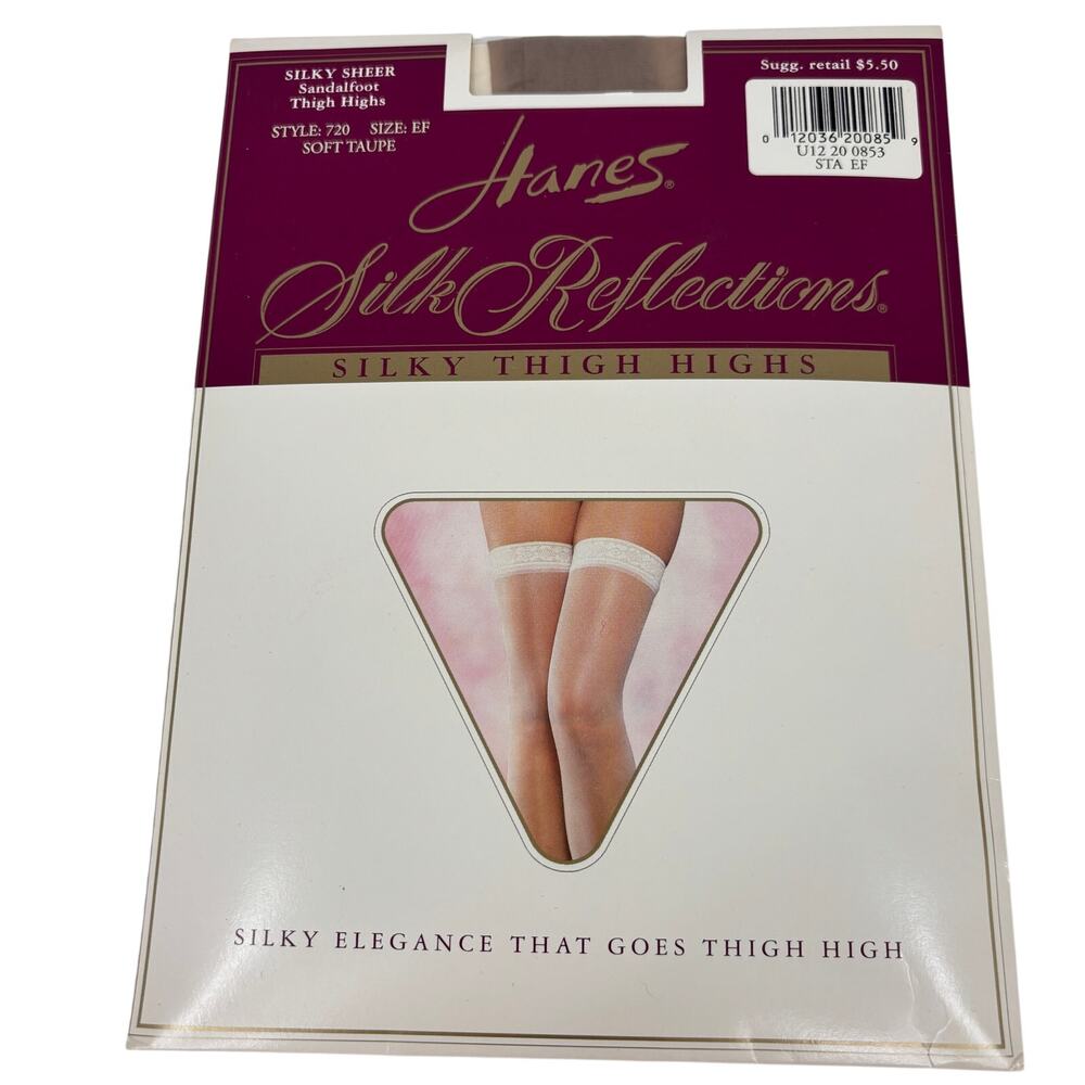 Vintage Hanes Silk Reflections Thigh High Stocking Size EF Soft Taupe Sandalfoot